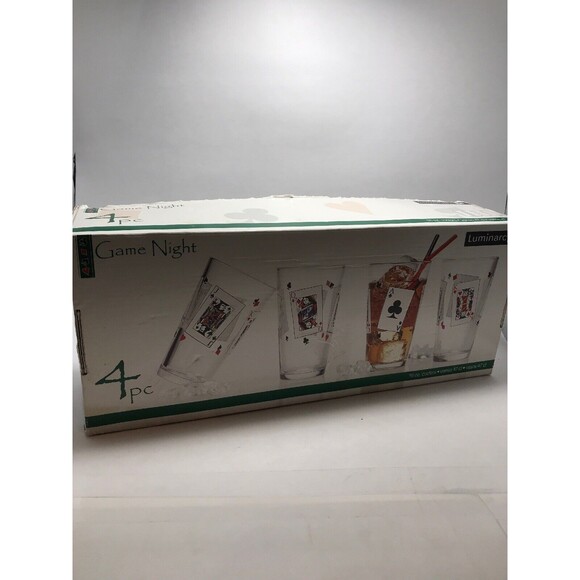 Luminarc Game Night Glasses Set of 4 16 Oz Card Playing Man Cave Deco - Picture 2 of 2